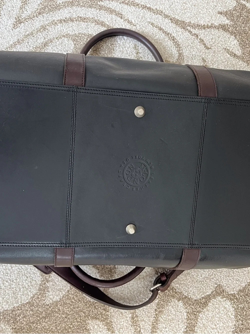 Men's Two-Tone Leather Weekender Bag in Black and Dark Brown